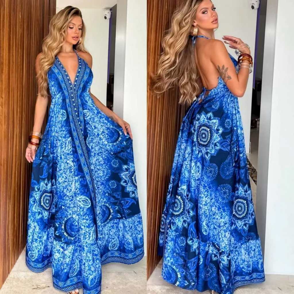 Vestido indiano longo estampado