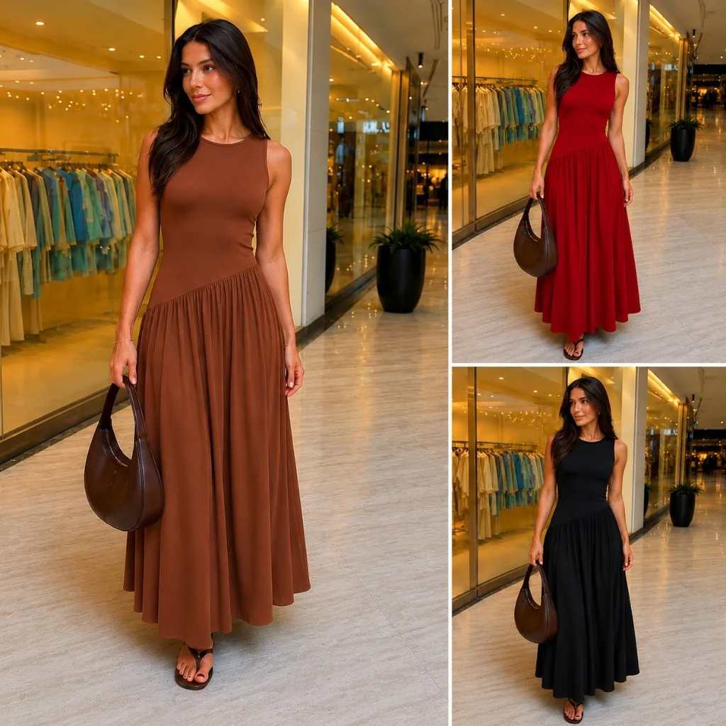 Vestido midi feminino de suede