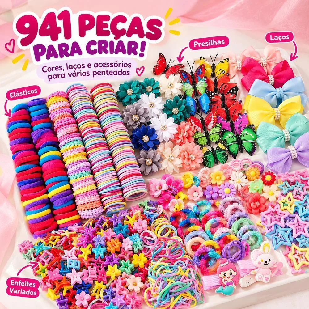Kit com 941 acessórios de cabelo florais