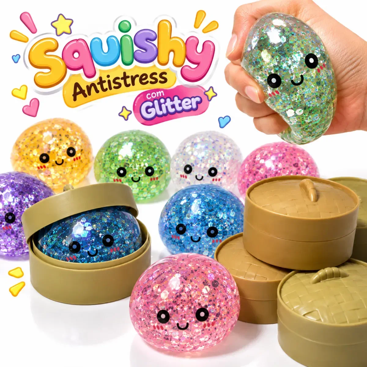 Squishy Dumplim antistress com glitter
