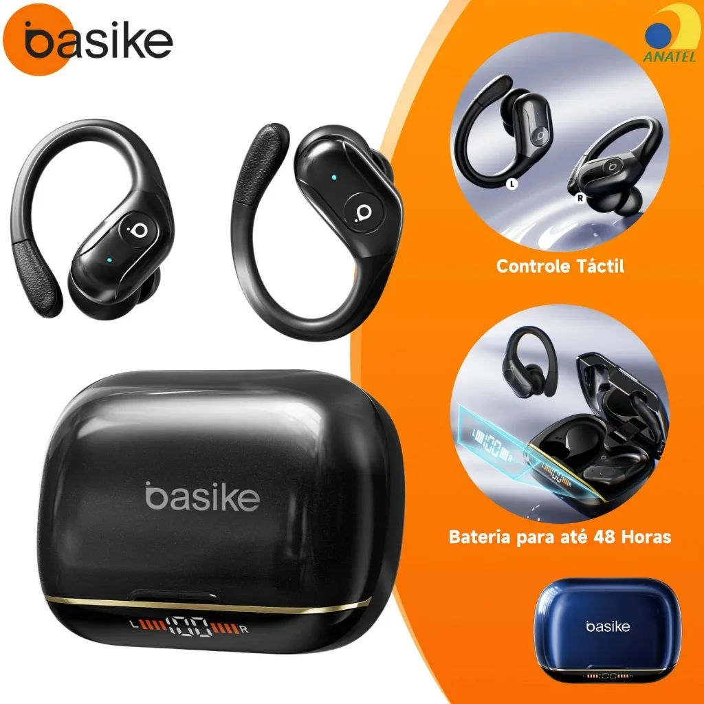 Fone esportivo Basike Bluetooth com gancho