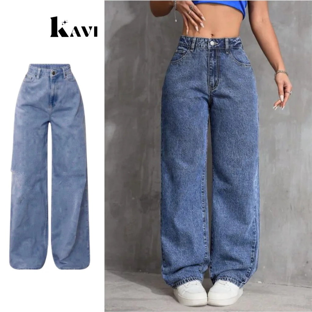 Calça wide leg jeans feminina de cintura alta