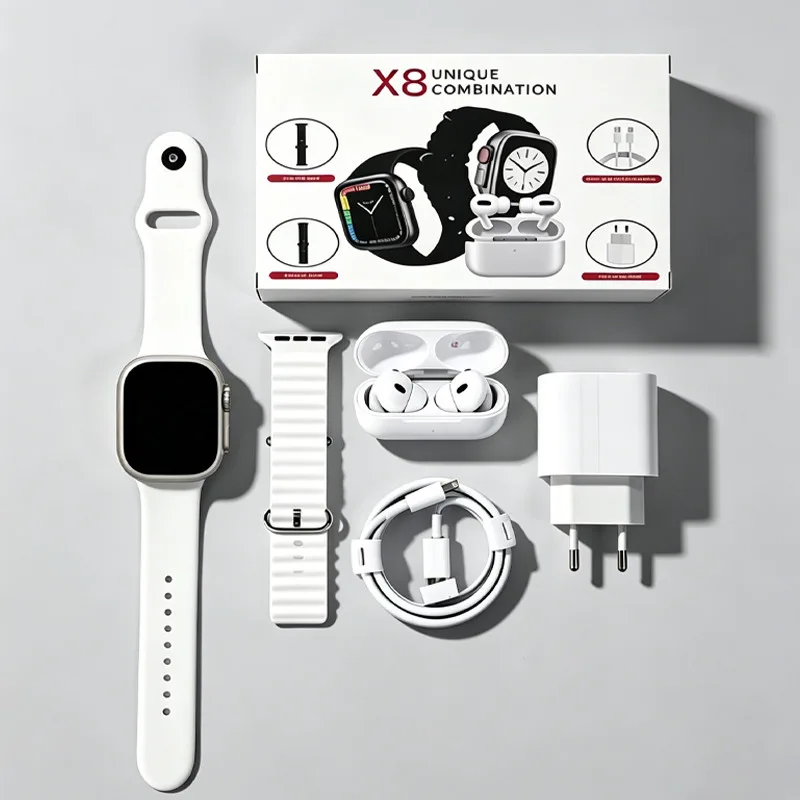 Kit Smartwatch Relógio Inteligente 2026 Novo X8 2.2 Polegadas Para iOS Android Completo 6 Em 1 i13 TWS/Carregador