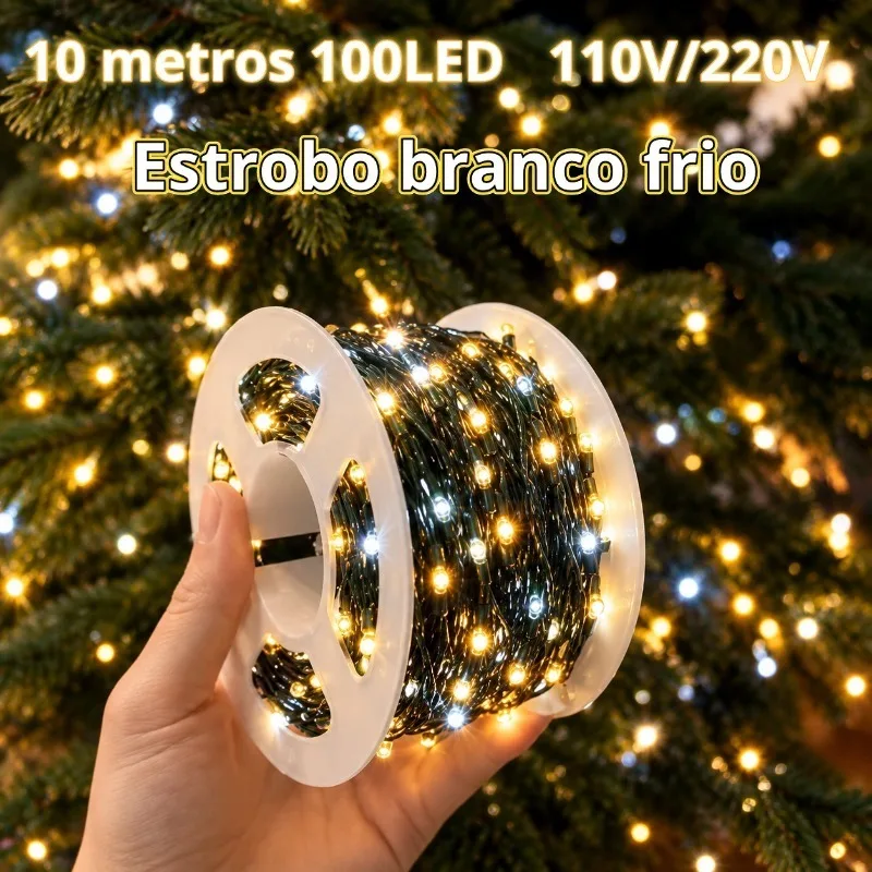 Cordão de luzes natalinas com 100 LEDs