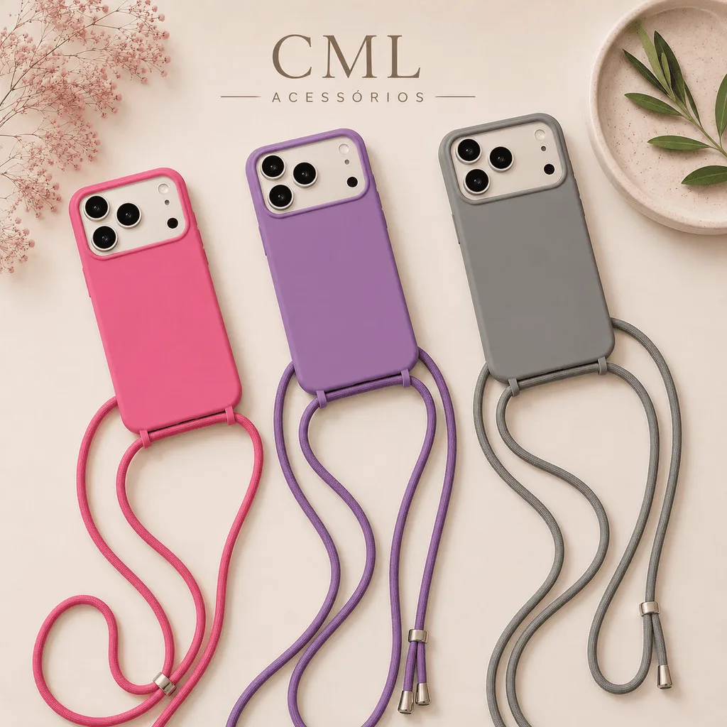 Capinha com cordão para iPhone 16 e 18