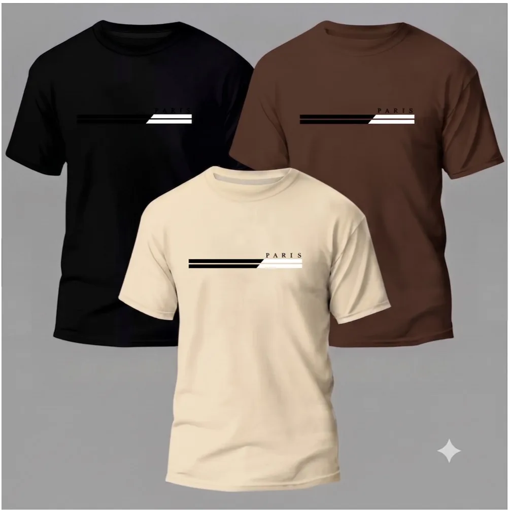 Kit com 3 camisas masculinas de algodão