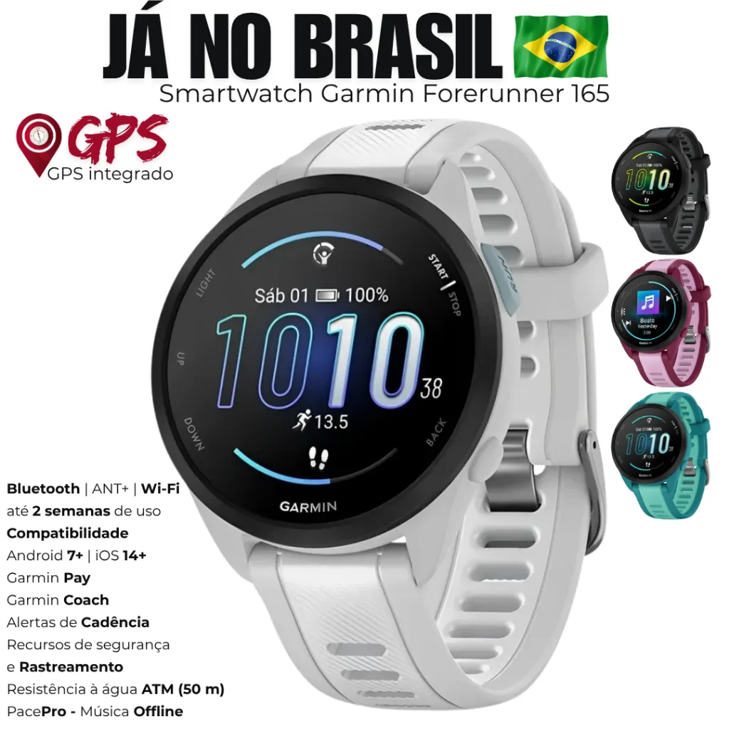 Relógio Garmin Forerunner 165 com tela AMOLED