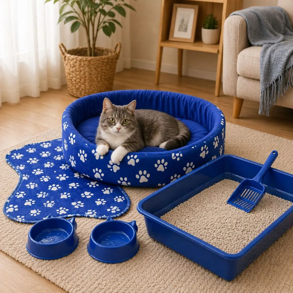 Conjunto para gatos com caminha, caixa e bebedouro