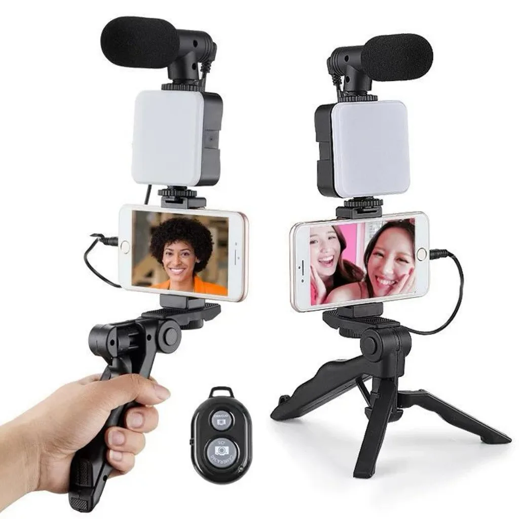 Kit Youtuber Tripé Vlog Live Suporte Celular LED com Microfone