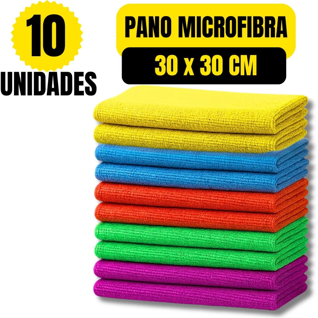 Kit com 10 panos de microfibra para limpeza