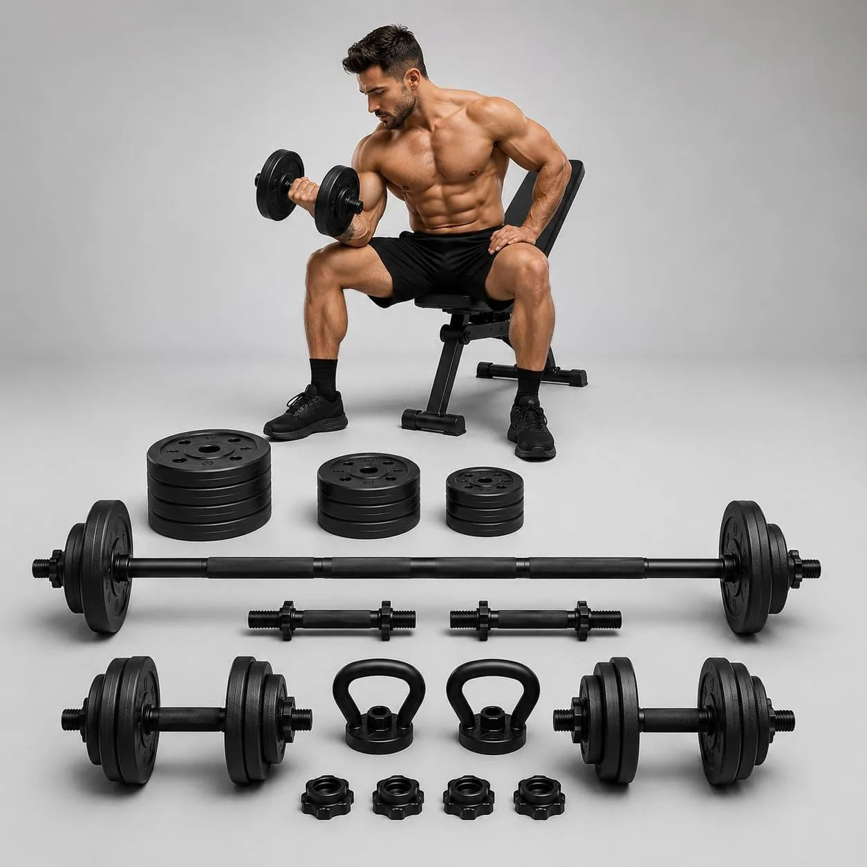 Kit de halteres ajustável com acessórios para treino