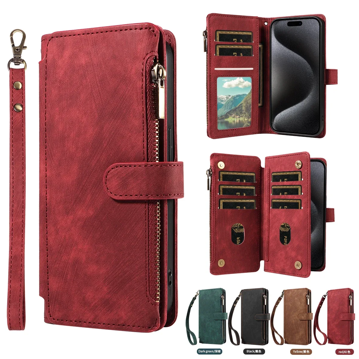 Capa carteira com fechamento flip para iPhone