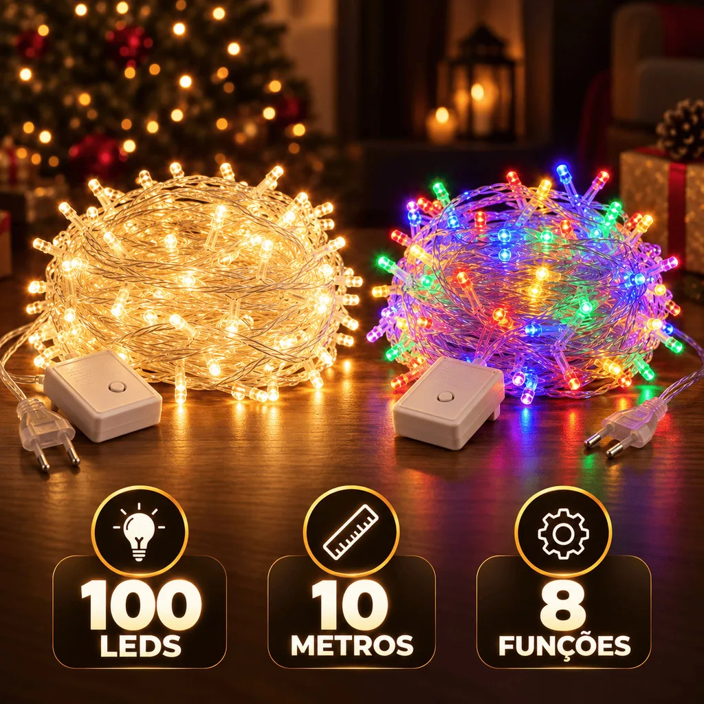 Pisca-pisca decorativo com 100 LEDs e 10 metros