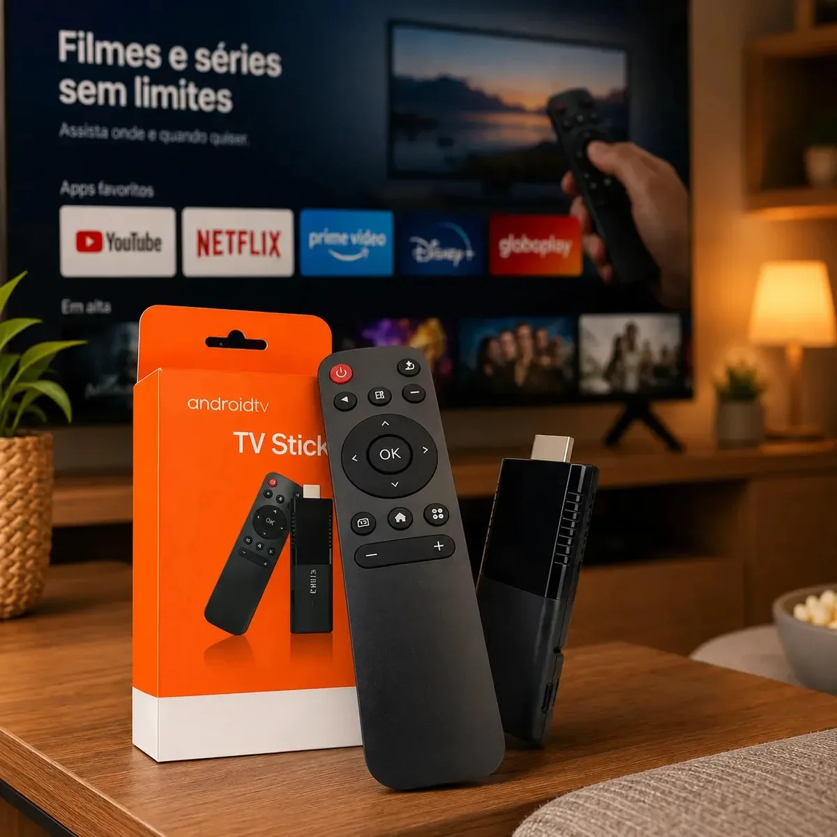 TV stick Android 4K com conexão Wi-Fi