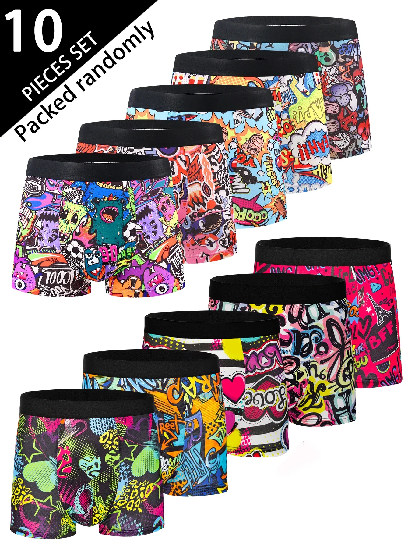 Kit com 10 cuecas boxer masculinas estampadas
