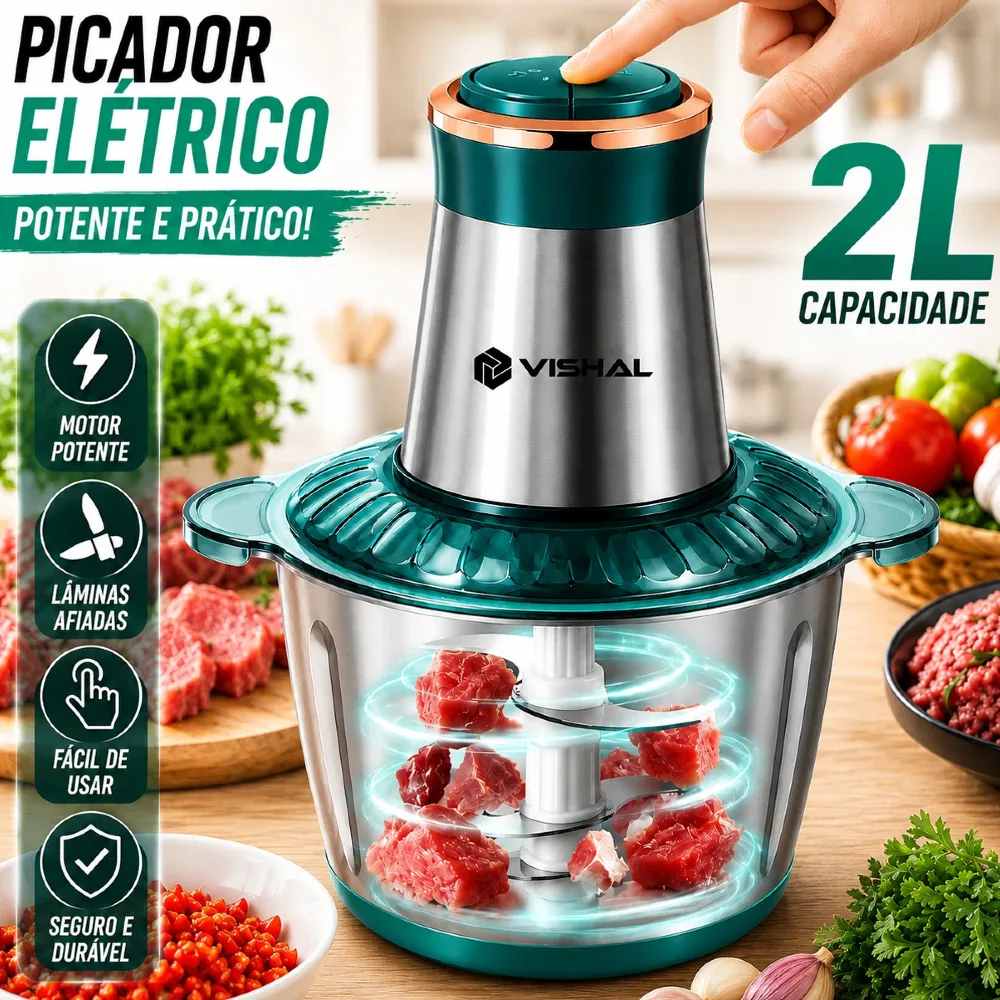 Triturador elétrico de alimentos com capacidade de 2/3 de litro