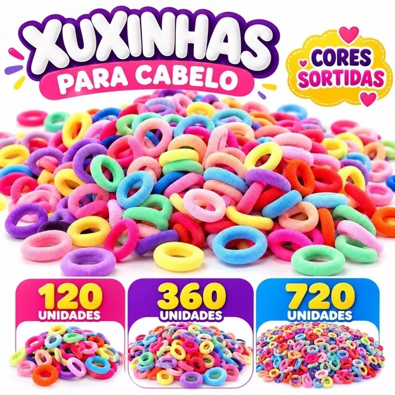 Kit infantil de elásticos de cabelo com 120 a 720 unidades