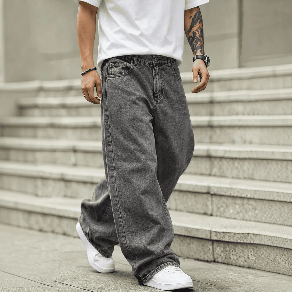 Calça jeans masculina de modelagem baggy