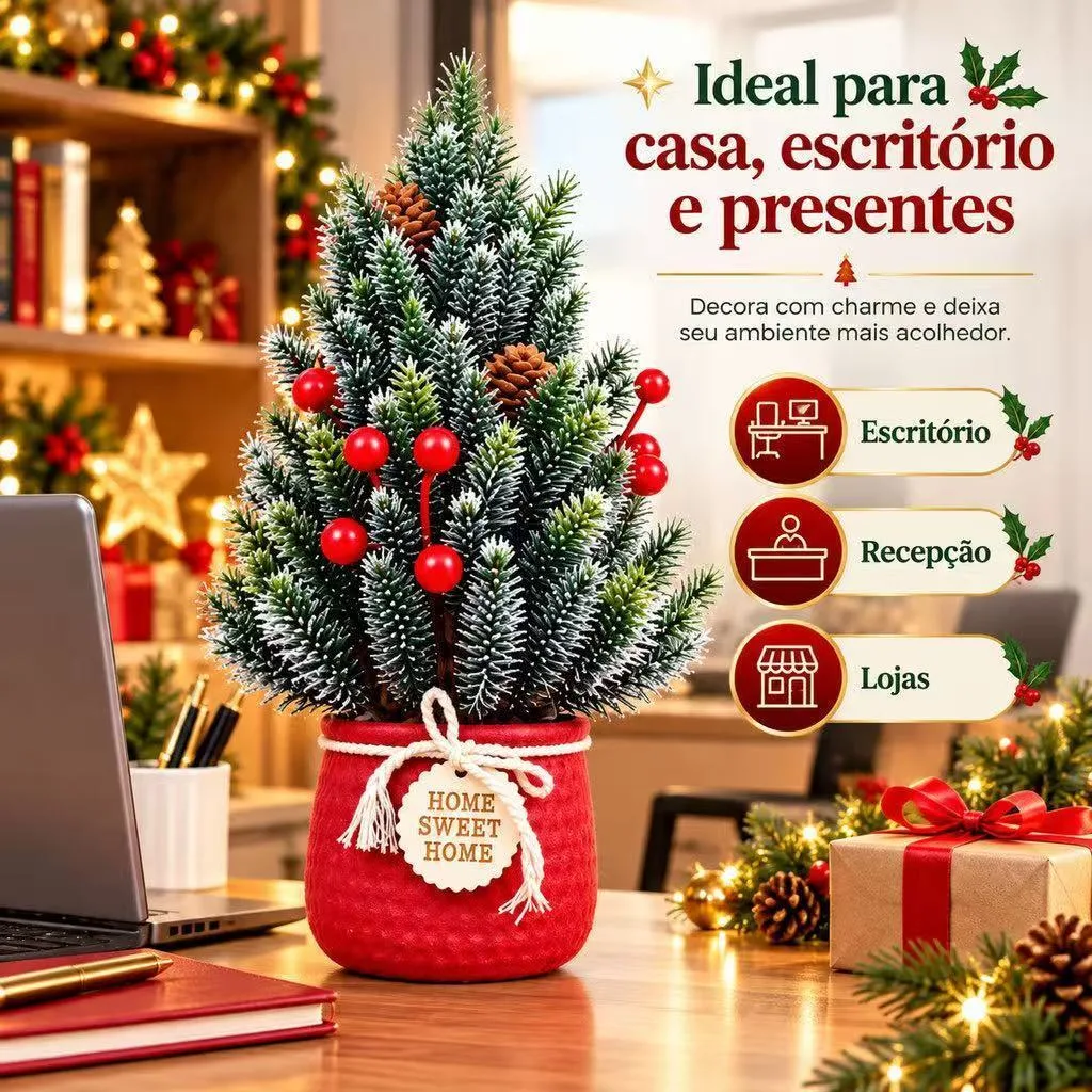 Mini árvore de Natal artificial com vaso vermelho