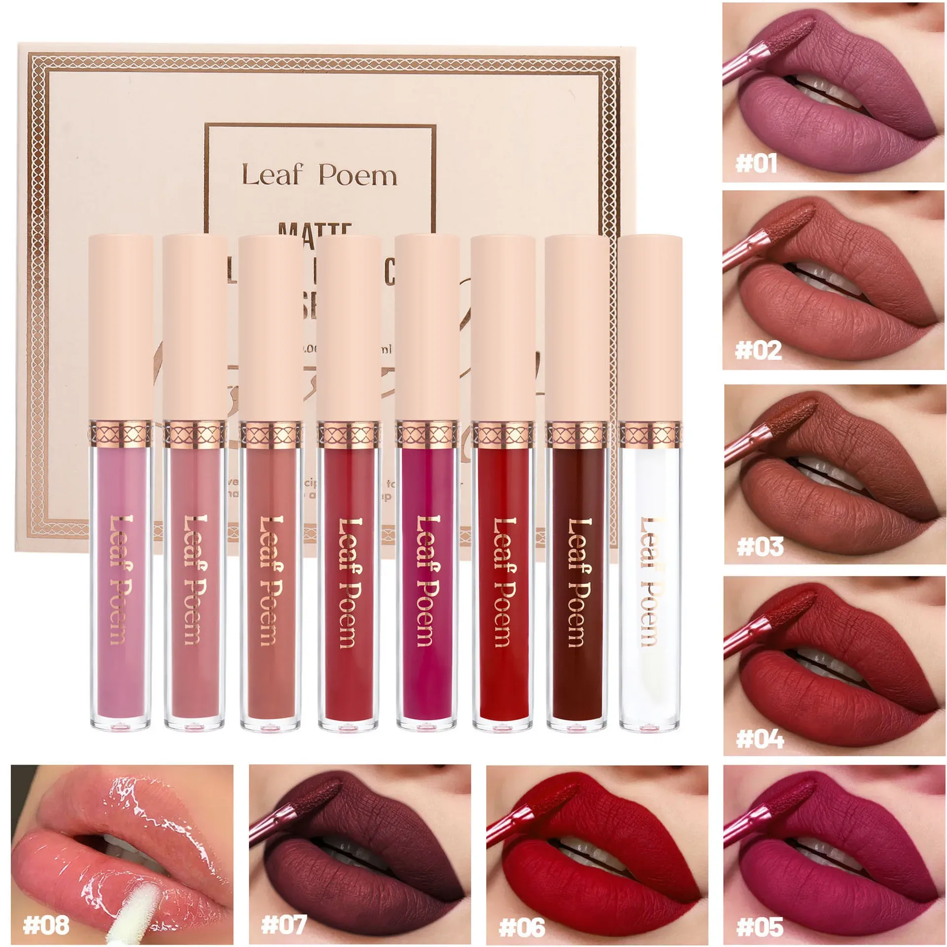 Conjunto com oito batons líquidos matte