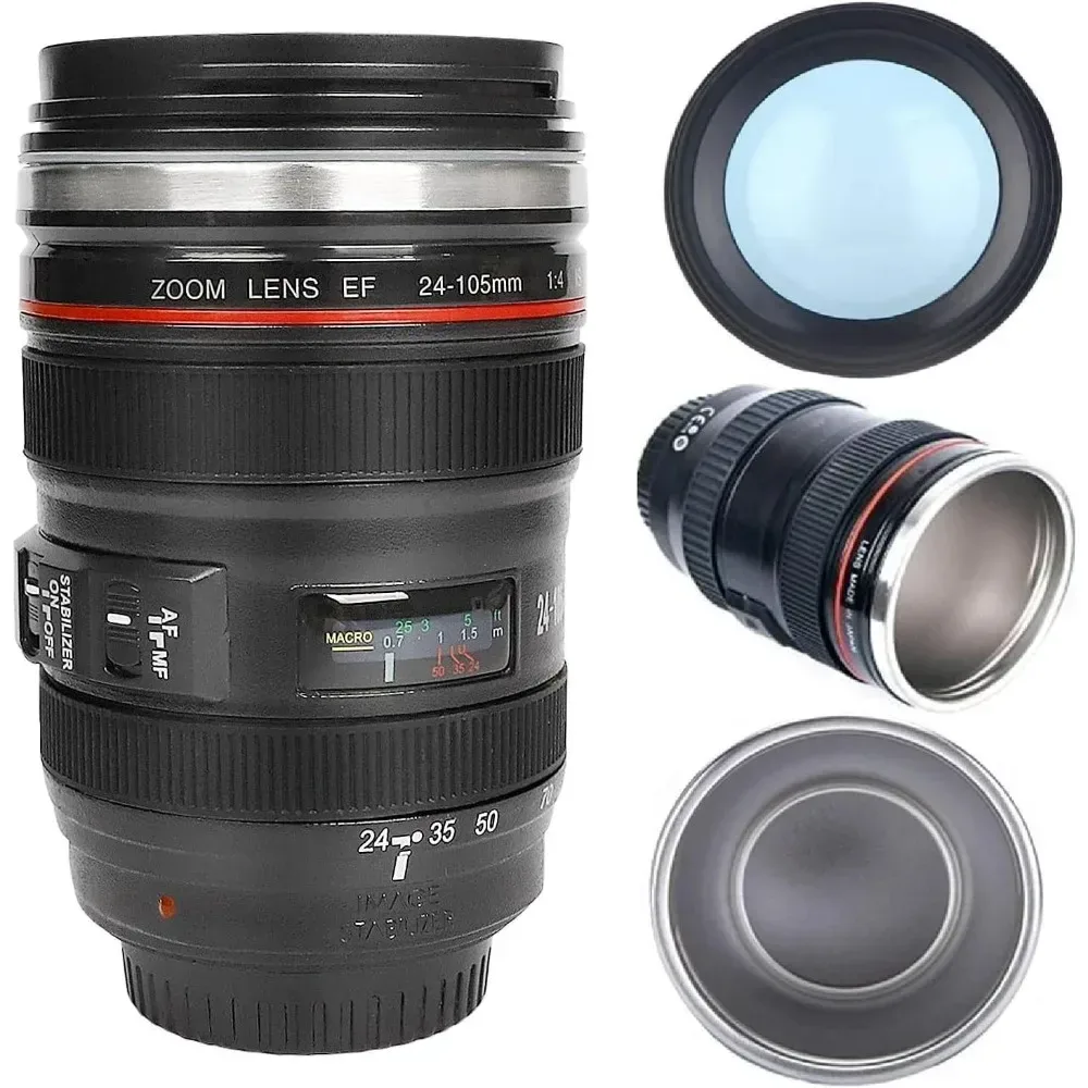 Caneca em formato de lente com tampa