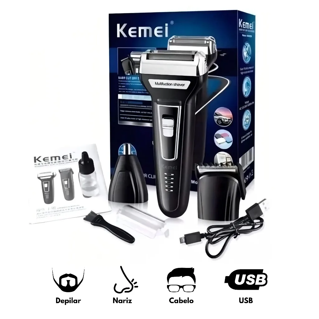 Máquina de barbear Kemei 3 em 1