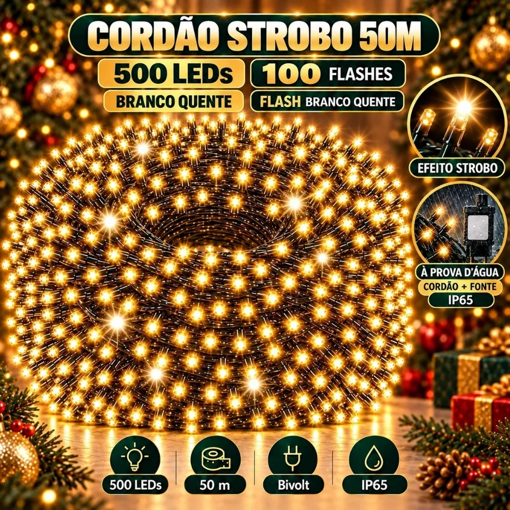 Cordão luminoso natalino LuvinCo com 500 LEDs