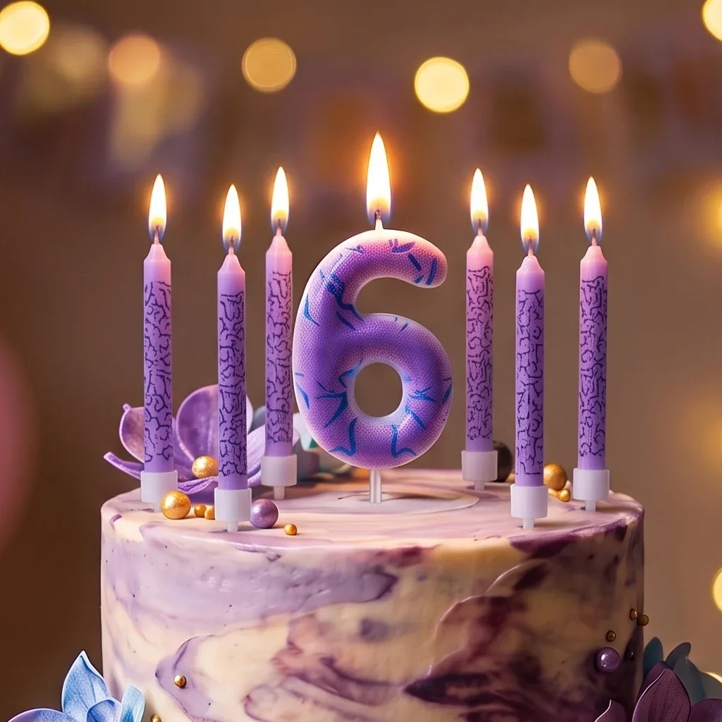 Velas de aniversário roxas com tema disco