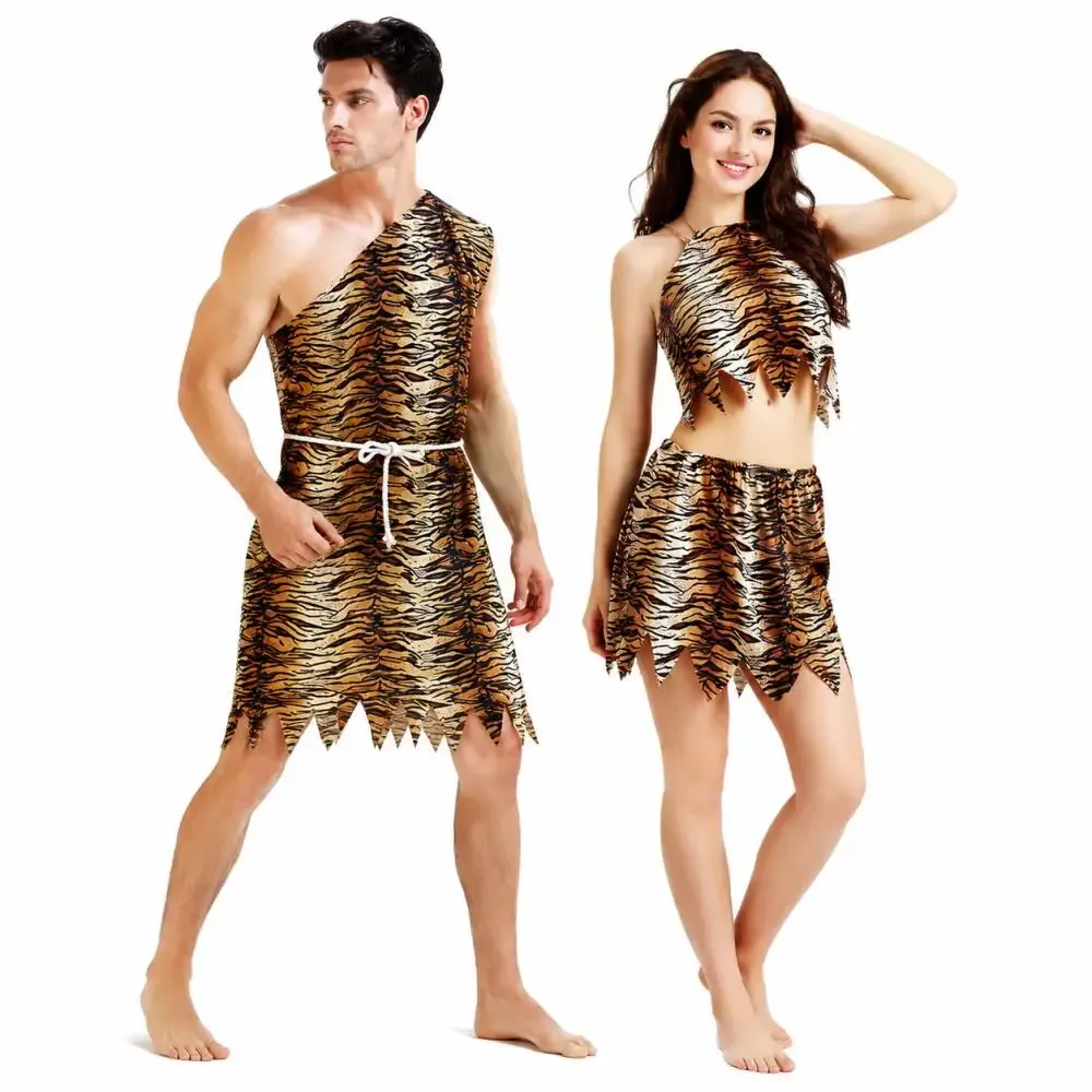 Fantasia de homem das cavernas com estampa de tigre