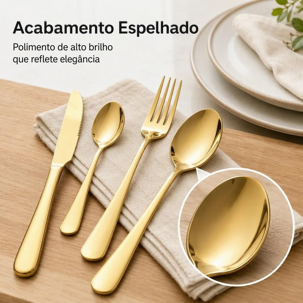 Talheres individuais de inox dourado