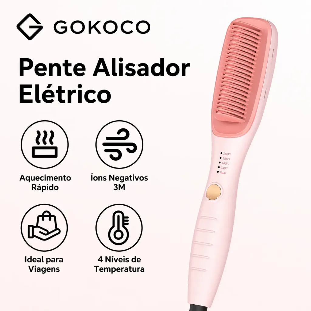 Escova alisadora GOKOCO com aquecimento rápido