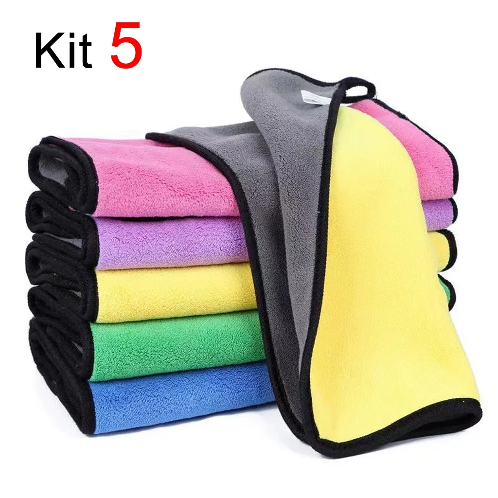 Kit com 5 panos de microfibra para limpeza automotiva