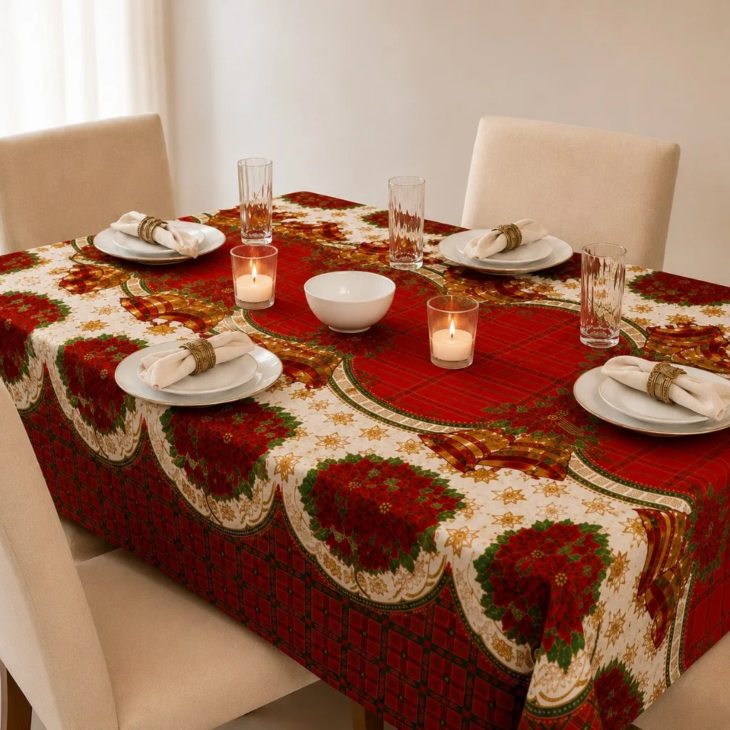 Toalha de mesa natalina Oxford para 4 a 8 lugares