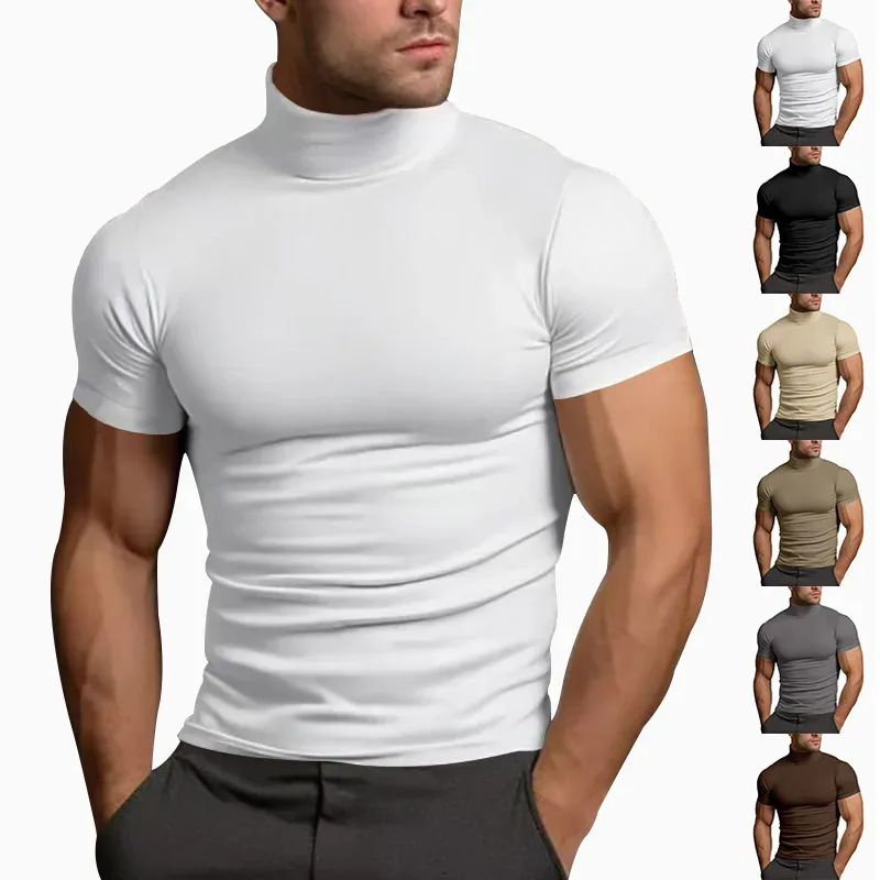 Camiseta masculina de gola alta e manga curta