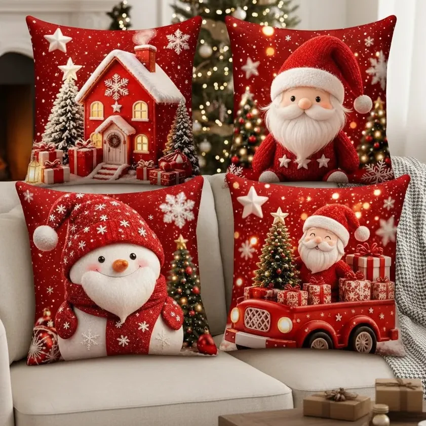 Kit com quatro capas de almofadas natalinas