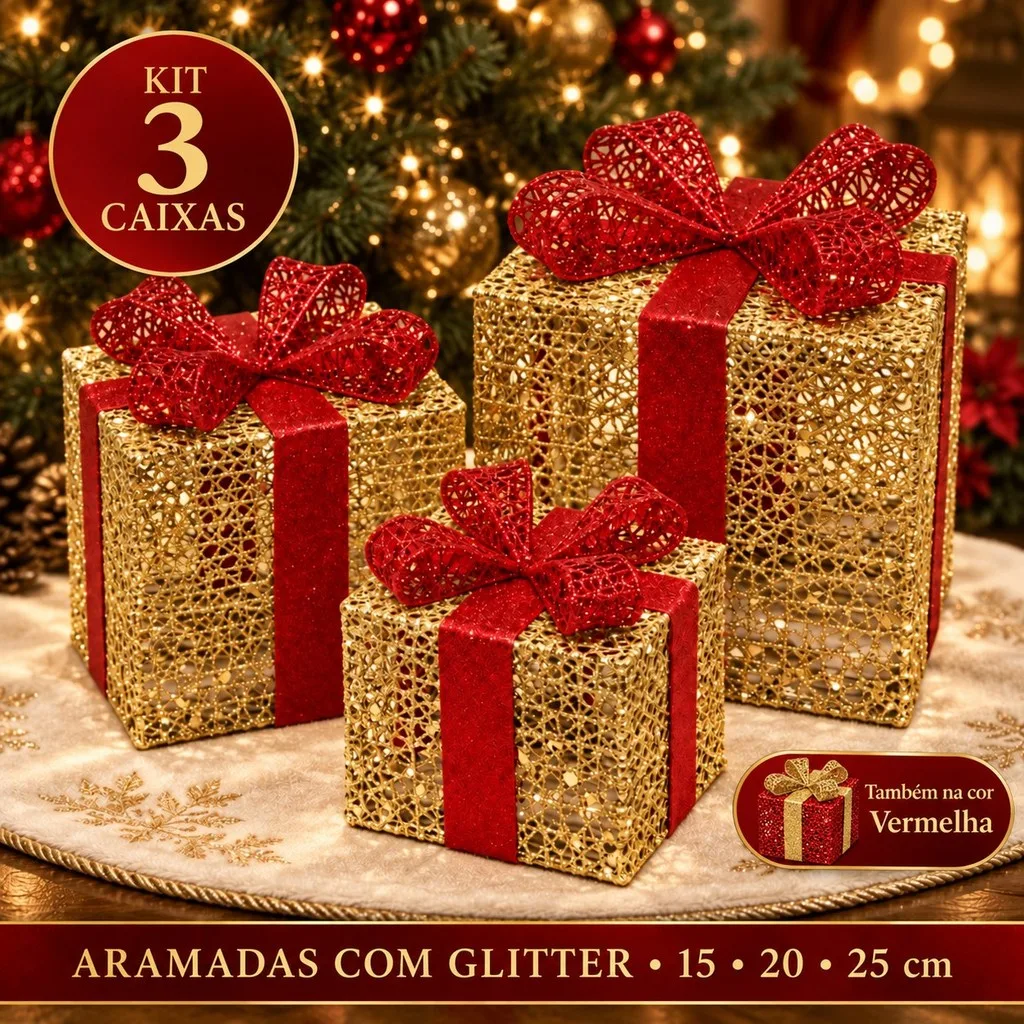 Kit com três enfeites decorativos de Natal