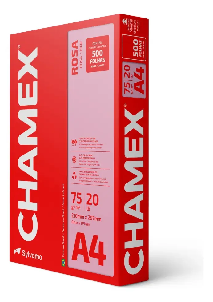 Papel sulfite Chamex A4 rosa com 500 folhas