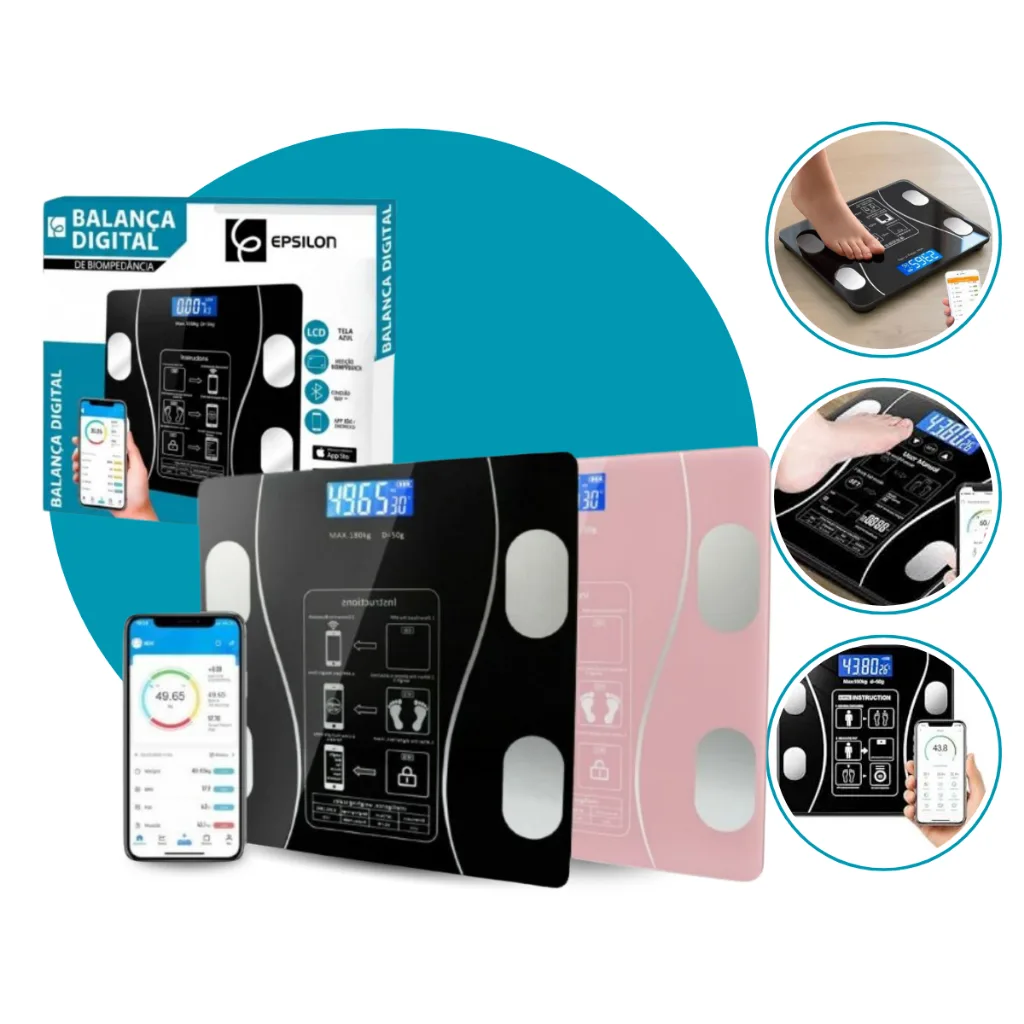 Balança corporal Epsilon com bioimpedância e Bluetooth
