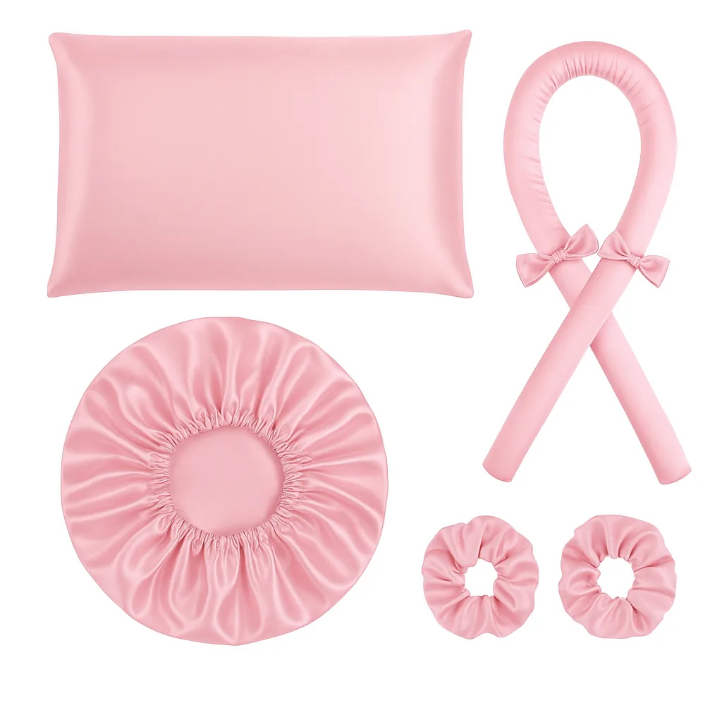 Kit de cetim para cabelos com touca e modelador