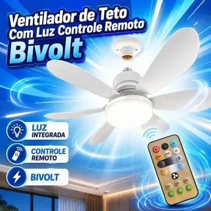 Ventilador de teto com luz e controle remoto
