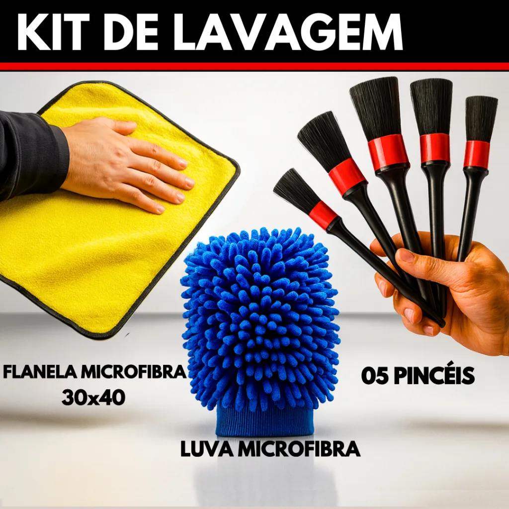 Kit de lavagem automotiva com flanela e luva