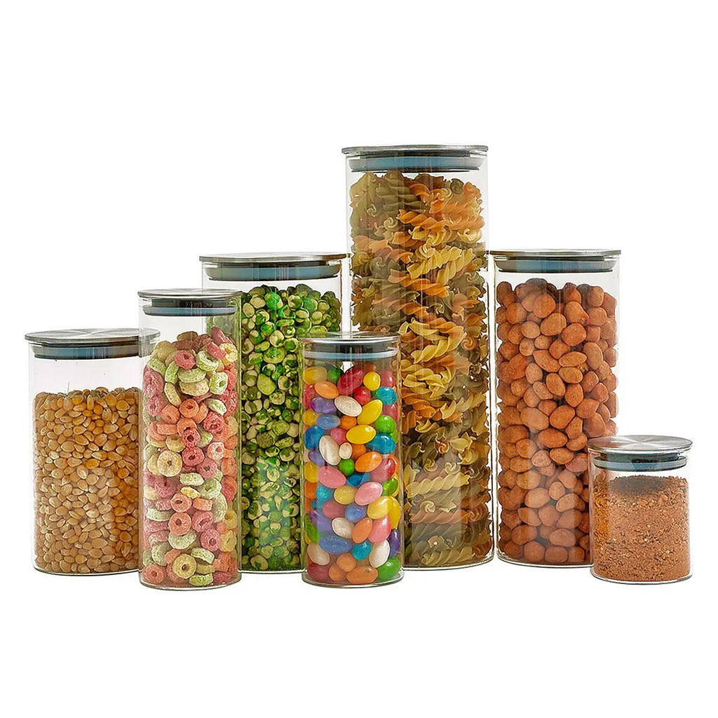 Kit com 7 potes de vidro herméticos