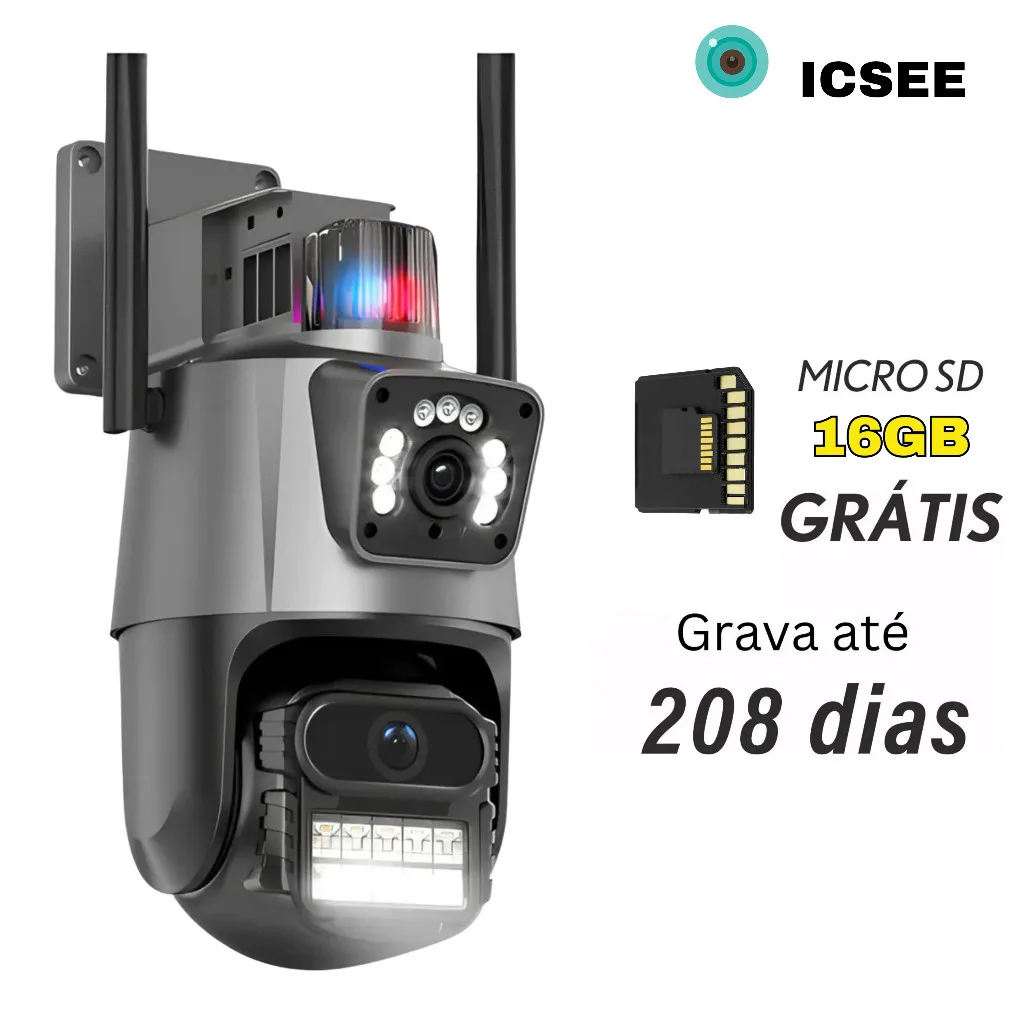 Câmera de segurança externa com lente dupla 4K