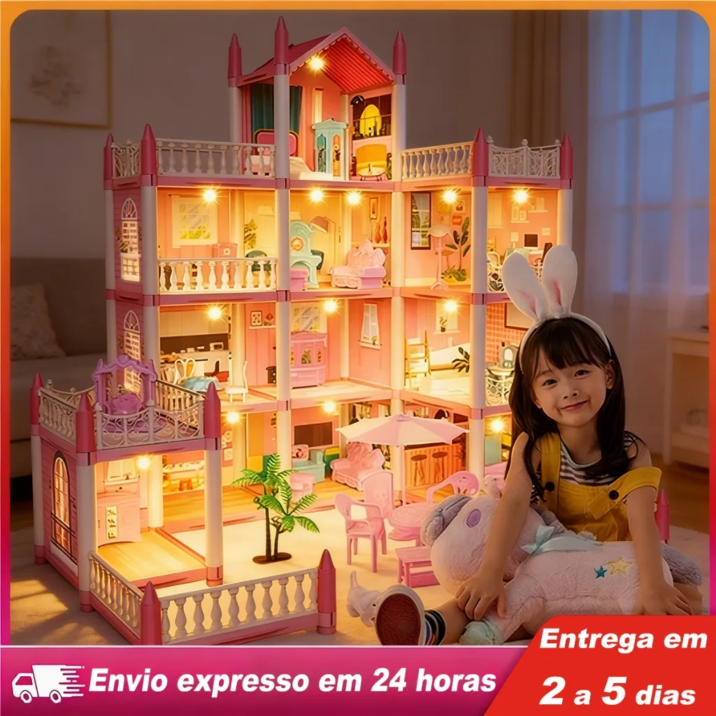 Casinha de boneca com luzes para crianças