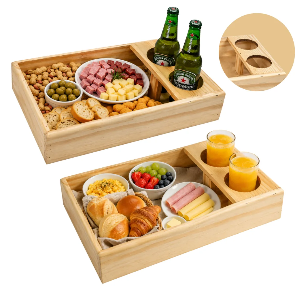 Bandeja rústica de madeira para café da manhã