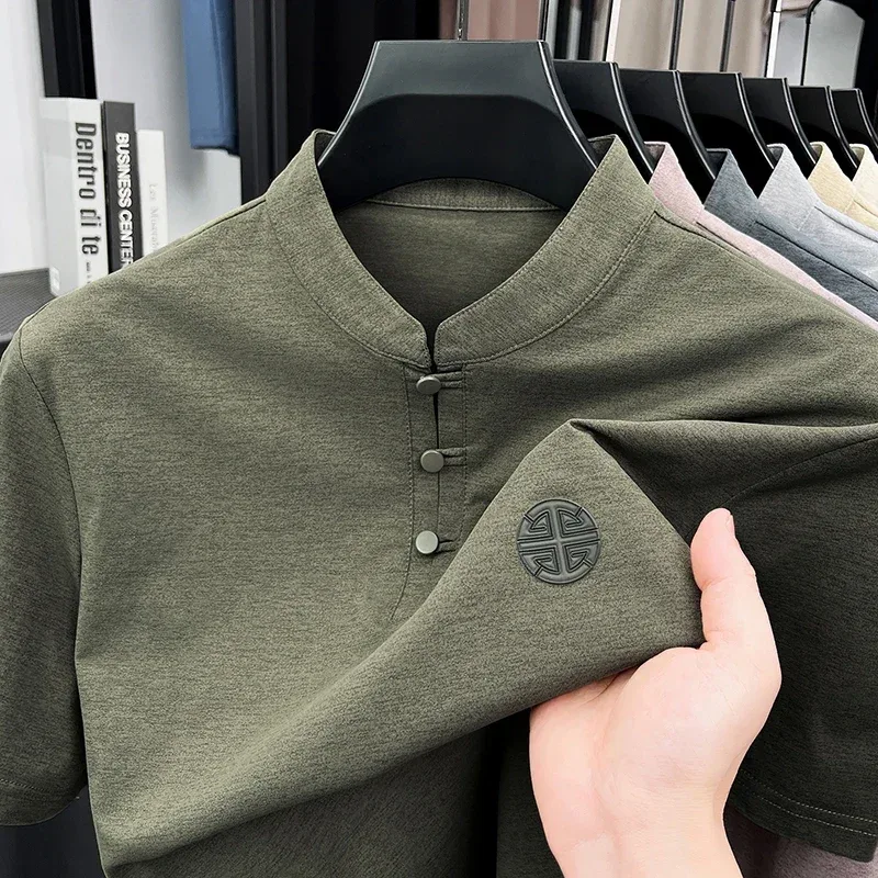 Camiseta masculina Henley de manga curta