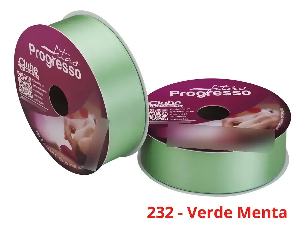 Fita de cetim Progresso verde menta de 50 metros