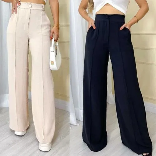 Calça pantalona feminina de cintura alta