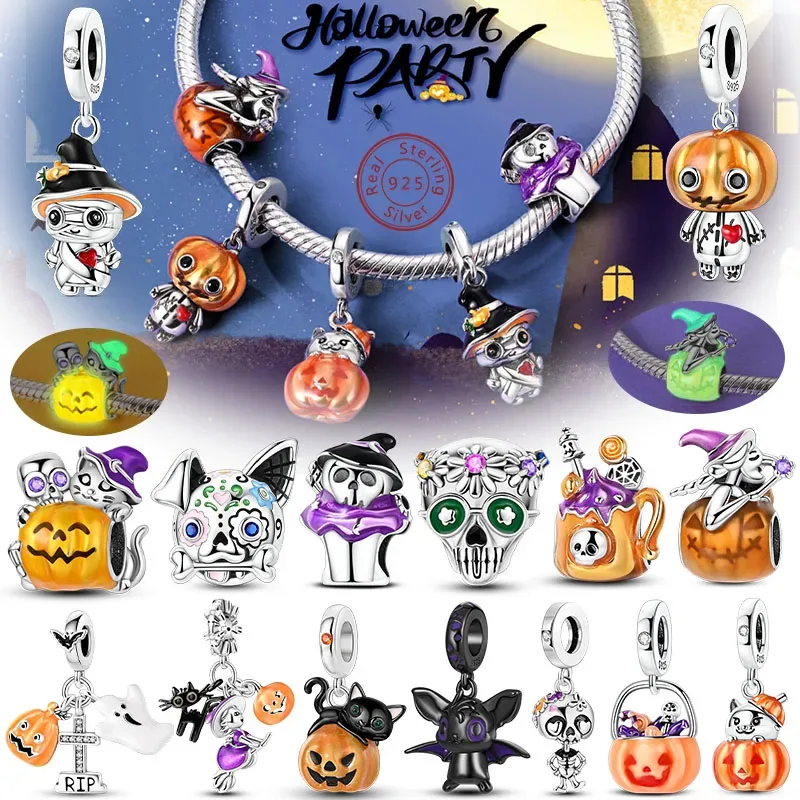 Charm de prata esterlina com tema de Halloween