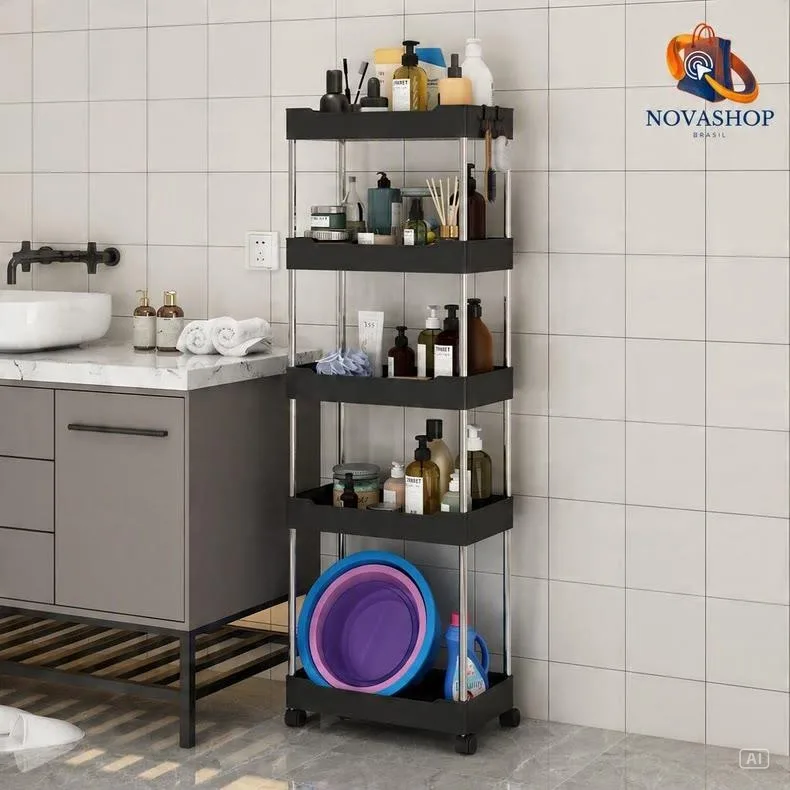 Organizador Móvel Com 4 Prateleiras Para Diversos Itens Com Rodinha